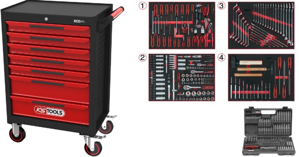 Produktbild KS Tools Ecoline Werkstattwagen 7 Schubladen mit Werkzeug 748 x 1014 x 459 mm