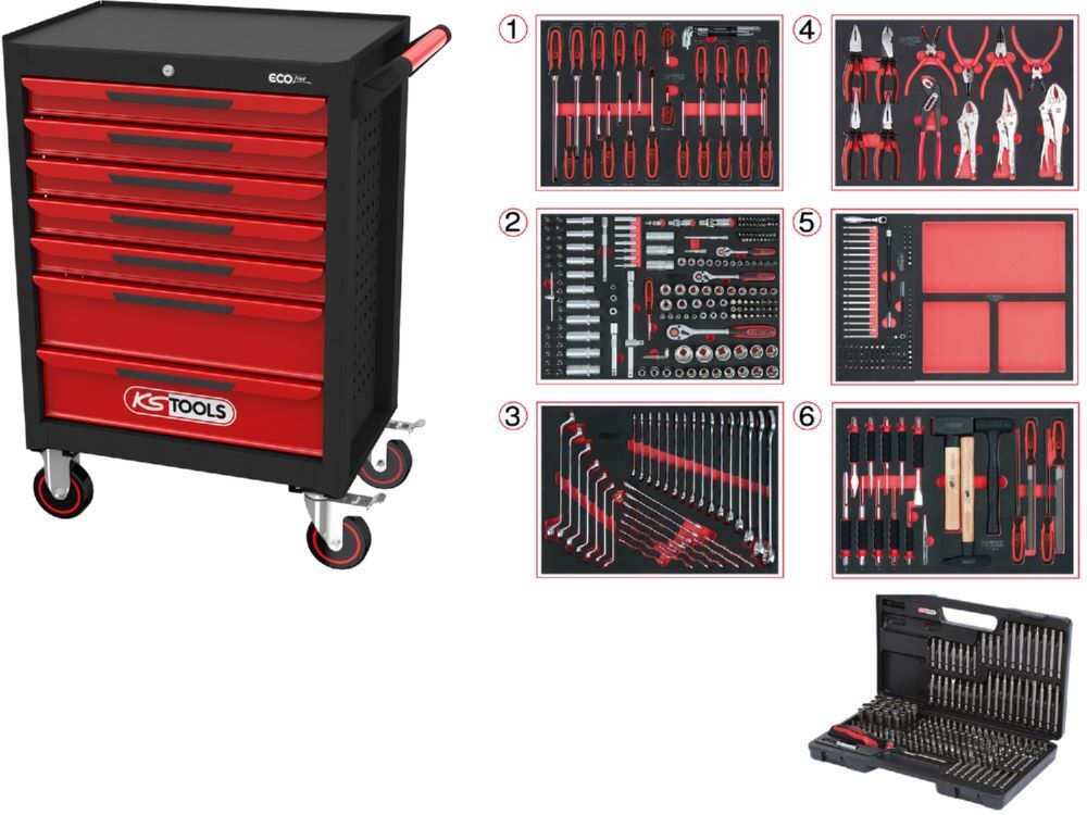 Produktbild KS Tools Ecoline Werkstattwagen mit 7 Schubladen und 598 Premium Werkzeugen