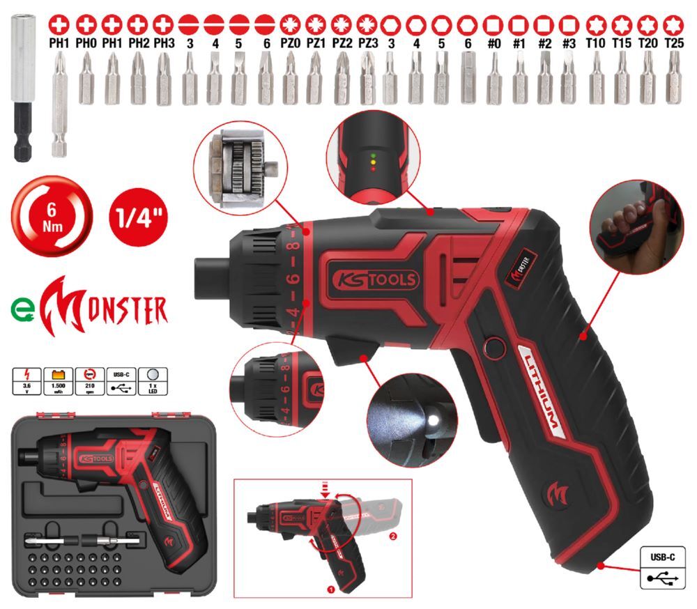 Produktbild eMONSTER 1/4" Akku-Bit-Schrauber-Satz, 27-tlg bild 2