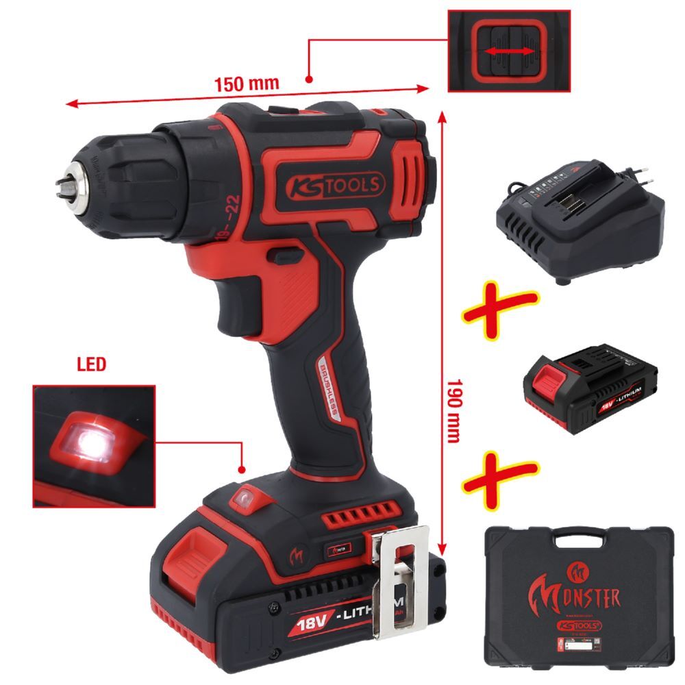 Produktbild eMONSTER Brushless-Akku-Bohr-Schrauber-Satz, 4-tlg bild 2