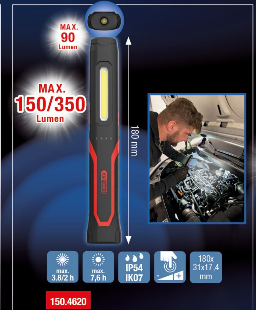 KS Tools Handleuchte slim 350 Lumen eQiUltimateBEAM Produktbild KS Tools Handleuchte slim 350 Lumen eQiUltimateBEAM bild 2