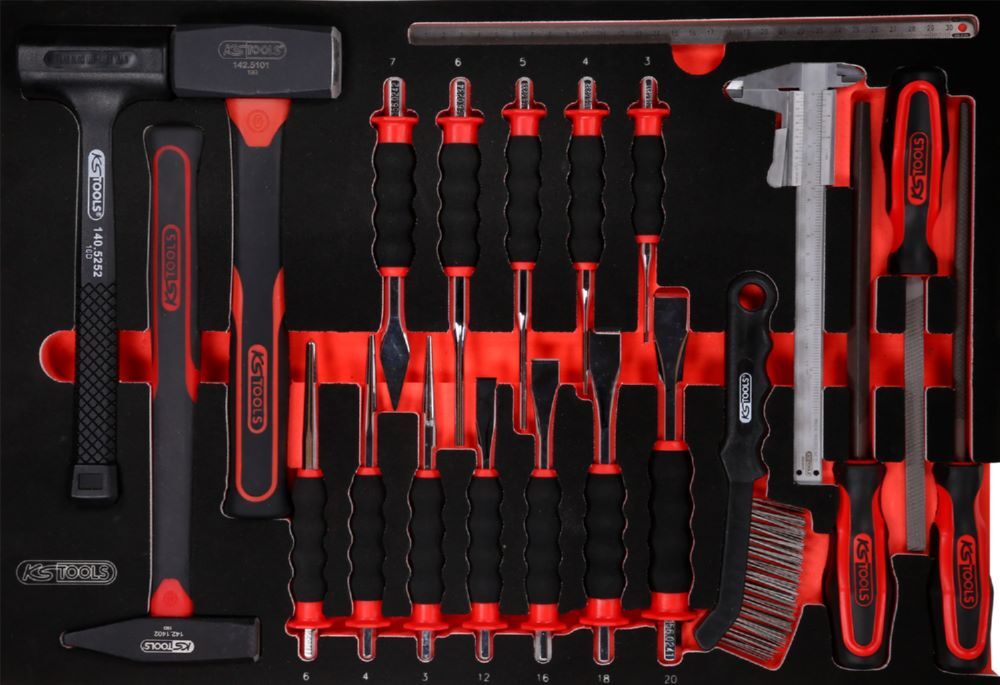 Produktbild KS Tools Hammer Meißel und Feilen Satz Einlagengröße M 21 teilig