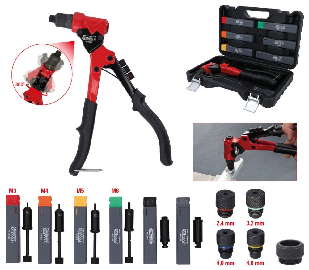 Produktbild KS Tools 3 in 1 Handnietzangen-Satz drehbar 12 teilig