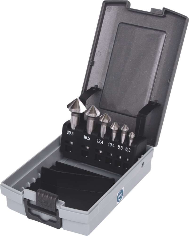 KS Tools HSS Kegelsenker Entgratsenker Satz in Kunststoffkassette 6 Teile Produktbild KS Tools HSS Kegelsenker Entgratsenker Satz in Kunststoffkassette 6 Teile