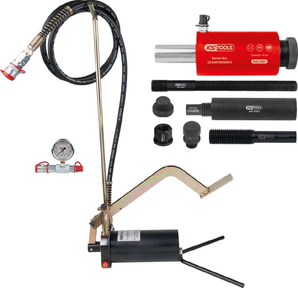 KS Tools Hydraulik Einheit 16 Tonnen mit Hydraulik Pumpe und Manometer 15 Teile Produktbild KS Tools Hydraulik Einheit 16 Tonnen mit Hydraulik Pumpe und Manometer 15 Teile
