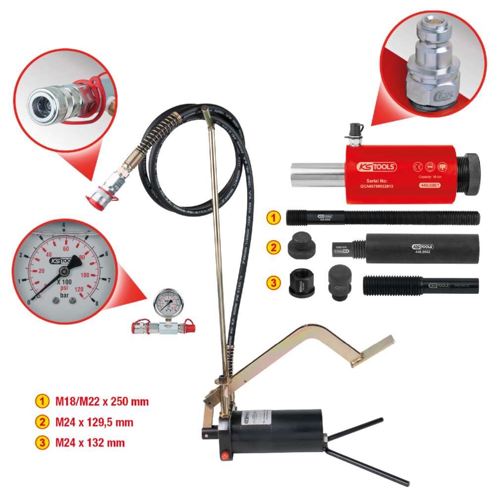 KS Tools Hydraulik Einheit 16 Tonnen mit Hydraulik Pumpe und Manometer 15 Teile Produktbild KS Tools Hydraulik Einheit 16 Tonnen mit Hydraulik Pumpe und Manometer 15 Teile bild 3