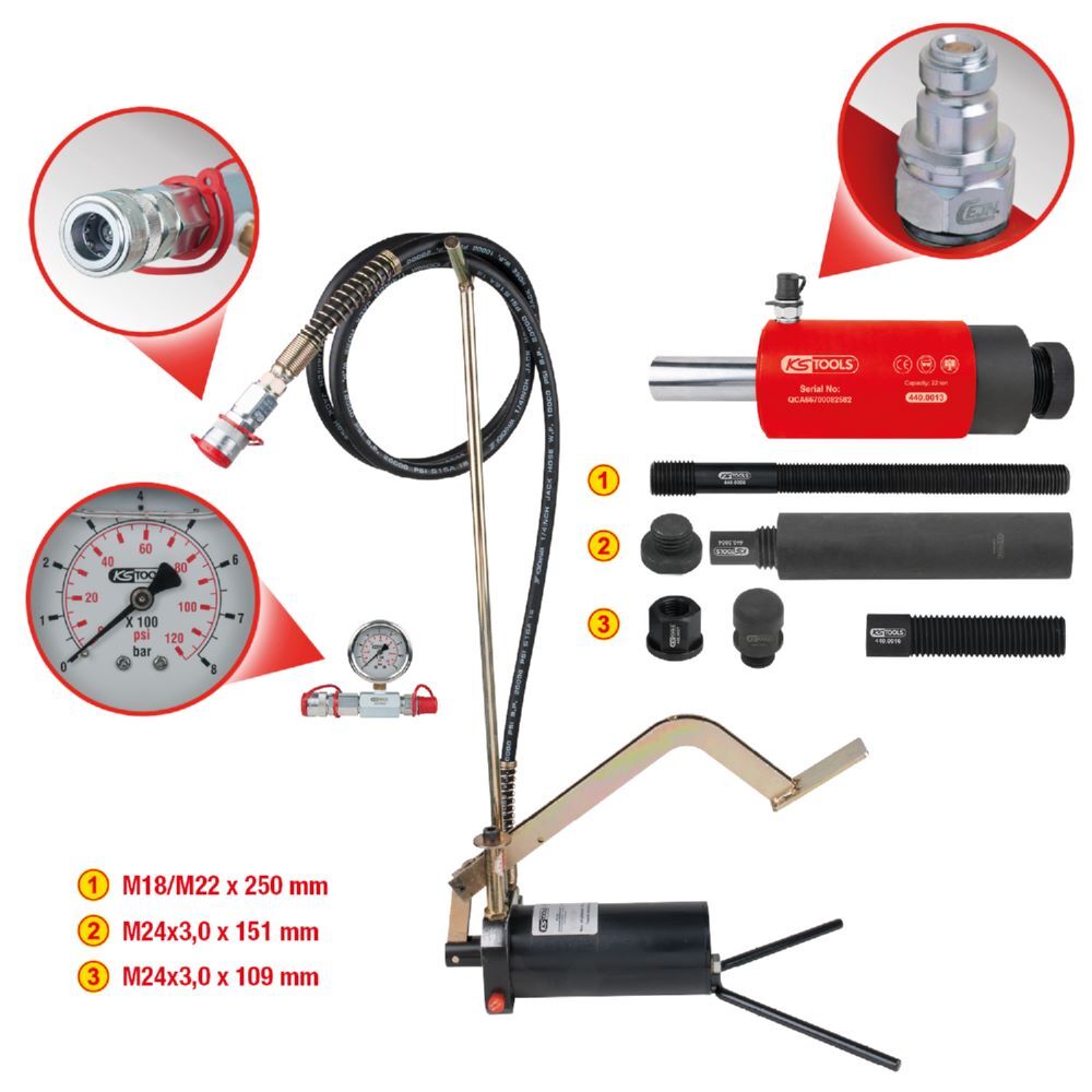 Produktbild Hydraulik-Einheit 22t, mit Hydraulik-Pumpe und Manometer, 15-tlg. bild 2