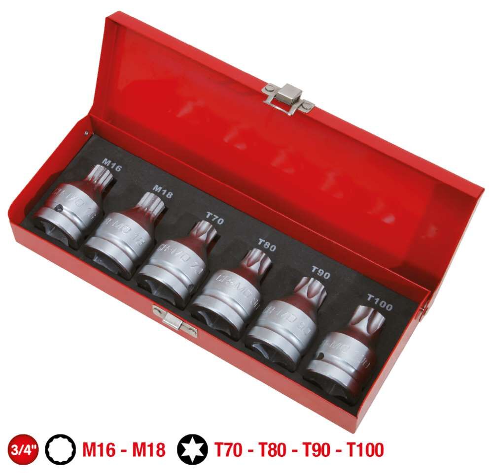 KS Tools 3/4 Zoll Kraft Bit Stecknuss Satz 6 Teile Torx und Vielzahn mit Bohrung KS Tools 3/4 Zoll Kraft Bit Stecknuss Satz 6 Teile Torx und Vielzahn mit Bohrung