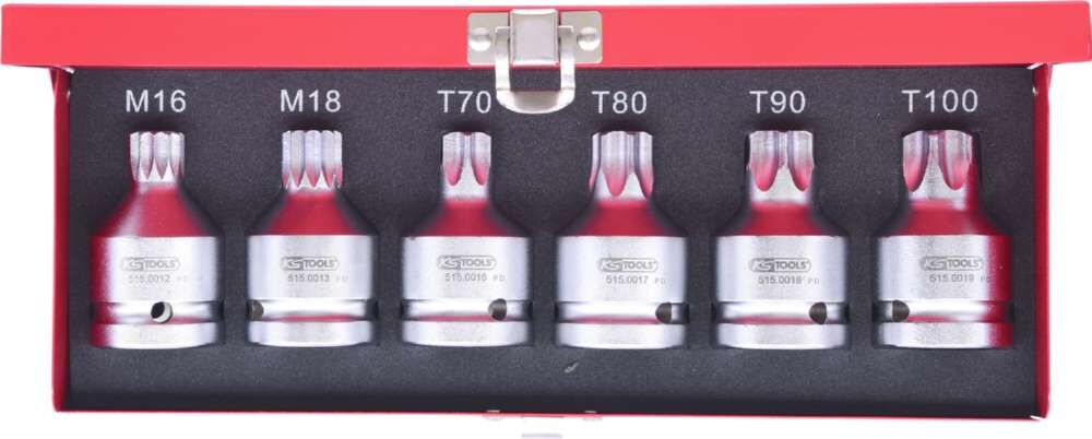 KS Tools 3/4 Zoll Kraft Bit Stecknuss Satz 6 Teile Torx und Vielzahn mit Bohrung KS Tools 3/4 Zoll Kraft Bit Stecknuss Satz 6 Teile Torx und Vielzahn mit Bohrung