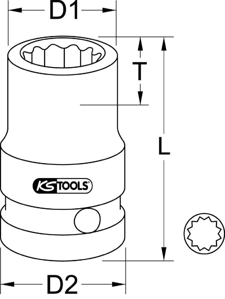 Produktbild KS Tools 1/2 Zoll 12-kant-Kraft-Stecknuss kurz 1.5/16 Zoll Gesamtlänge 46 mm bild 2