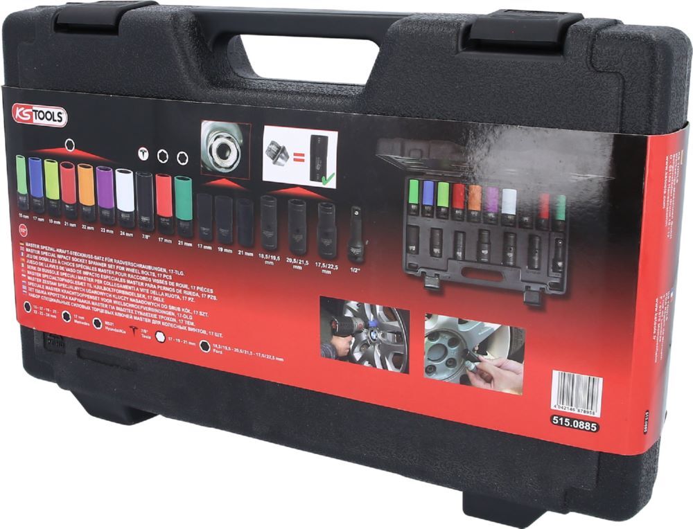 Produktbild 1/2" MASTER Spezial-Kraft-Stecknuss-Satz für Radverschraubungen, 17-tlg bild 6