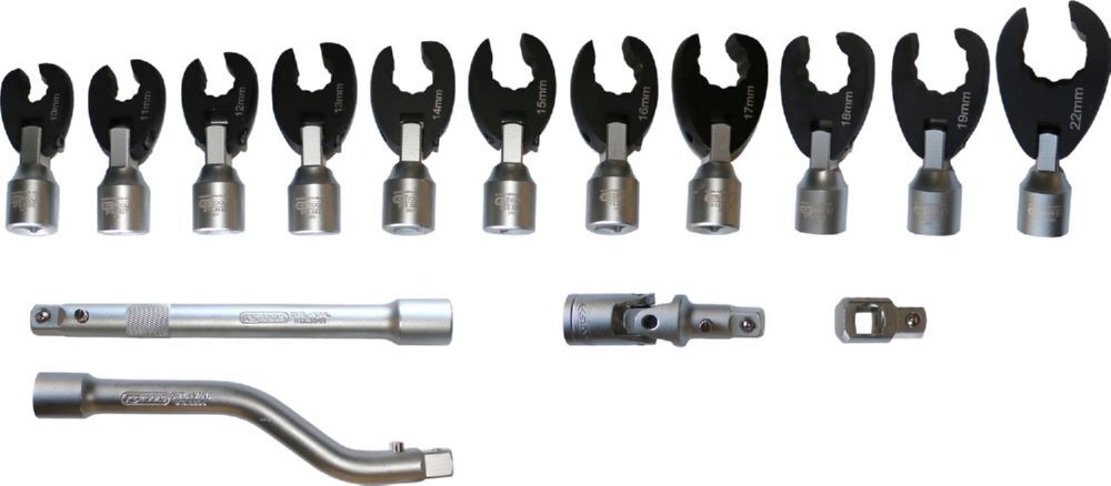 Produktbild 3/8" 12-kant-Einsteck-Maulschlüssel-Satz mit Gelenk, 15-tlg, 10-22 mm bild 2