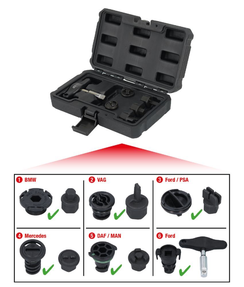 Produktbild KS Tools Öldienst-Spezialprofil-Satz 3/8 Zoll für Kunststoff Ölablassschrauben 6 teilig
