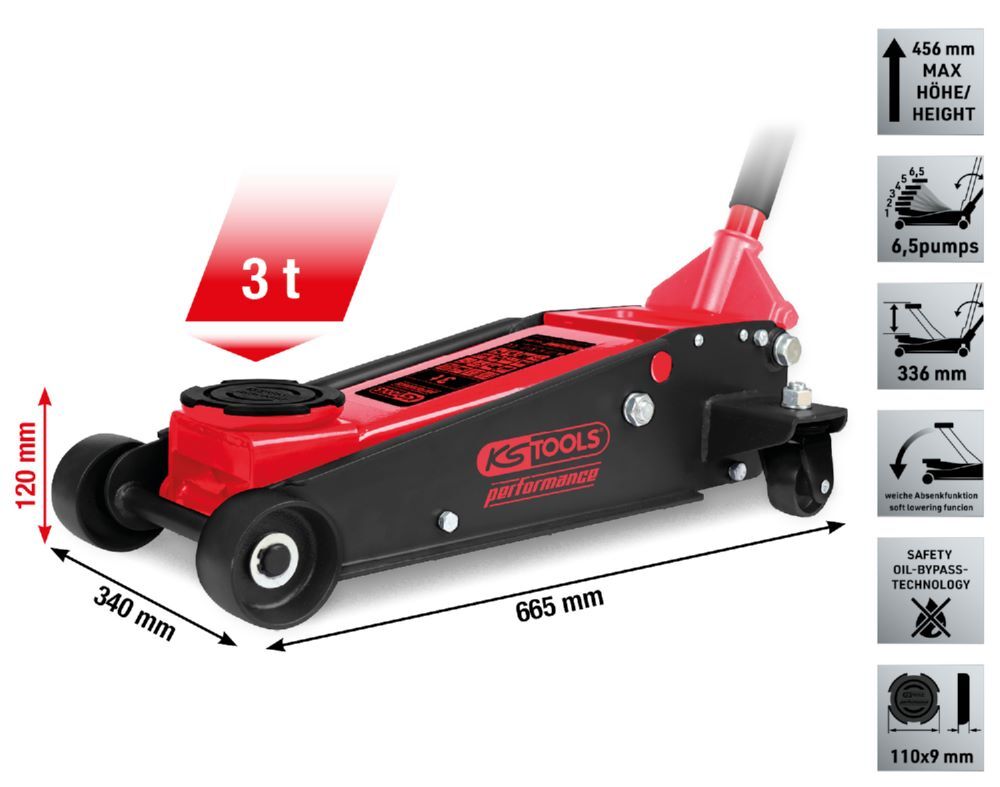 KS Tools Hydraulischer Stahl Wagenheber performance 3000 kg 120 bis 456 mm Produktbild KS Tools Hydraulischer Stahl Wagenheber performance 3000 kg 120 bis 456 mm bild 2