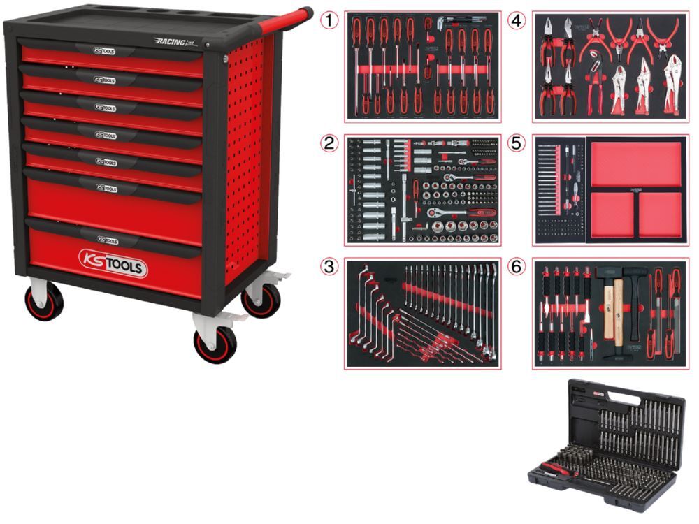 Produktbild KS Tools Racingline Werkstattwagen 7 Schubladen und 598 Premium Werkzeugen