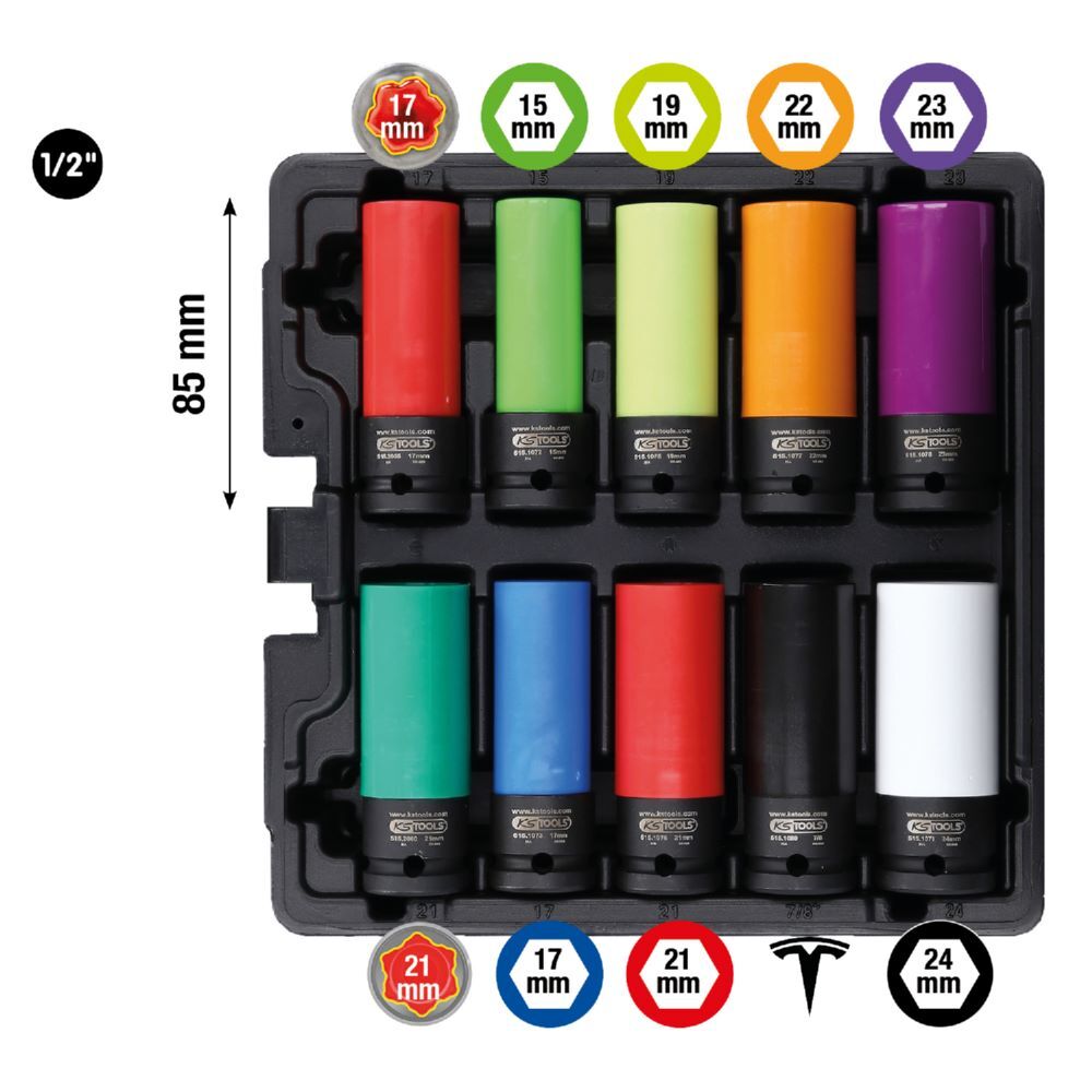 Produktbild 1/2" Spezial-Alu-Felgen Kraft-Stecknuss-Satz, 10-tlg bild 2