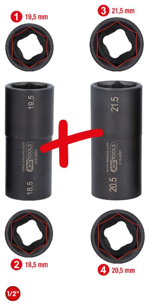 Produktbild 1/2" Spezial-Alu-Felgen-Kraft-Stecknuss-Satz für Ford, 18,5 / 19,5 / 20,5 / 21,5 bild 2