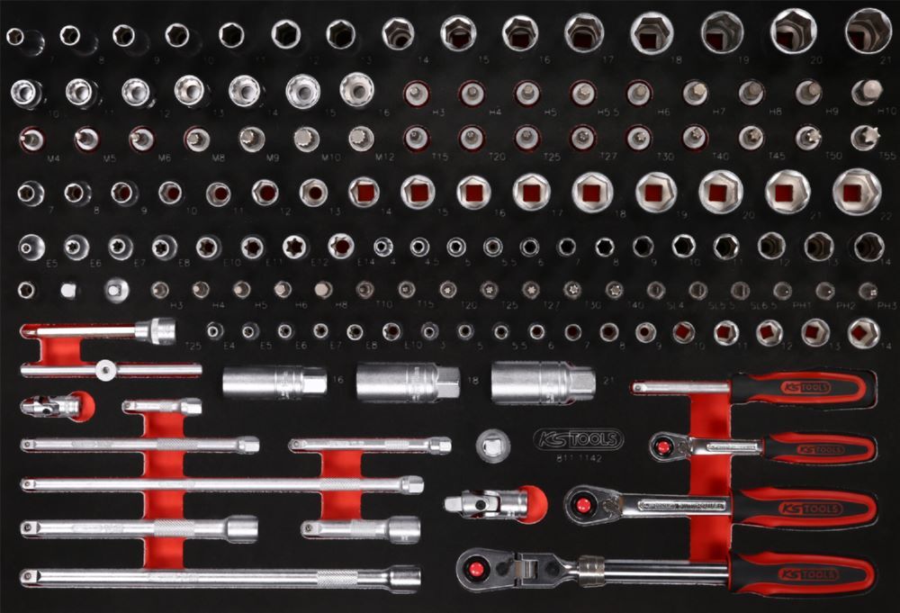 Produktbild 1/4" + 3/8" Steckschlüssel-Satz in Schaumstoffeinlage, 142-tlg bild 1