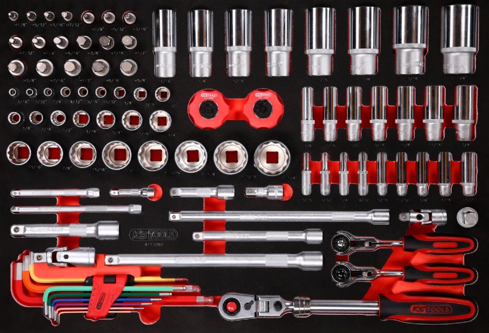 Produktbild KS Tools Steckschlüssel Satz 1/4 3/8 1/2 Zoll Einlage M 92 teilig
