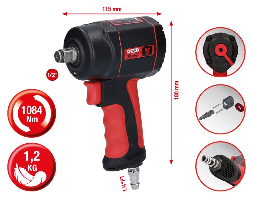 Produktbild 1/2" THE miniDEVIL Hochleistungs-Druckluft-Schlagschrauber, 1084Nm bild 2