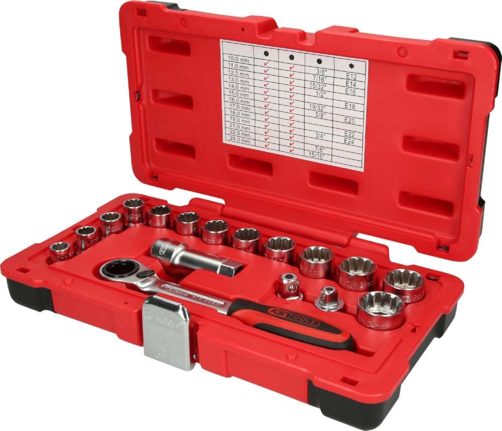 KS Tools 3/8 Zoll + 1/2 Zoll TRIPLEplus Durchgangs-Steckschlüssel-Satz 17 Teile Produktbild KS Tools 3/8 Zoll + 1/2 Zoll TRIPLEplus Durchgangs-Steckschlüssel-Satz 17 Teile