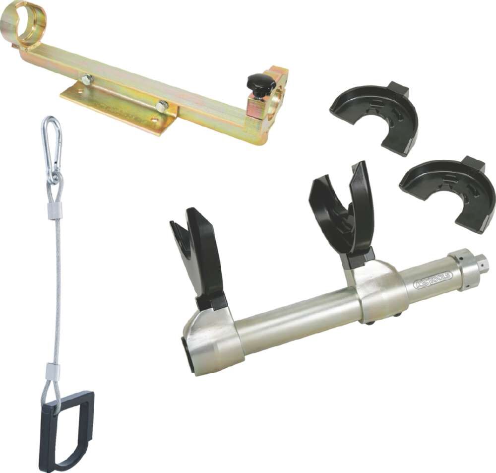 KS Tools Universal Federspanner mit Fangseil und Schraubstockhalter KS Tools Universal Federspanner mit Fangseil und Schraubstockhalter