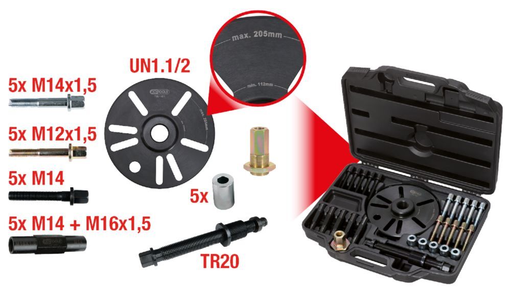 Produktbild Universal-Radnabenabzieher für PKW, SUV, + Transporter, 28-tlg bild 2