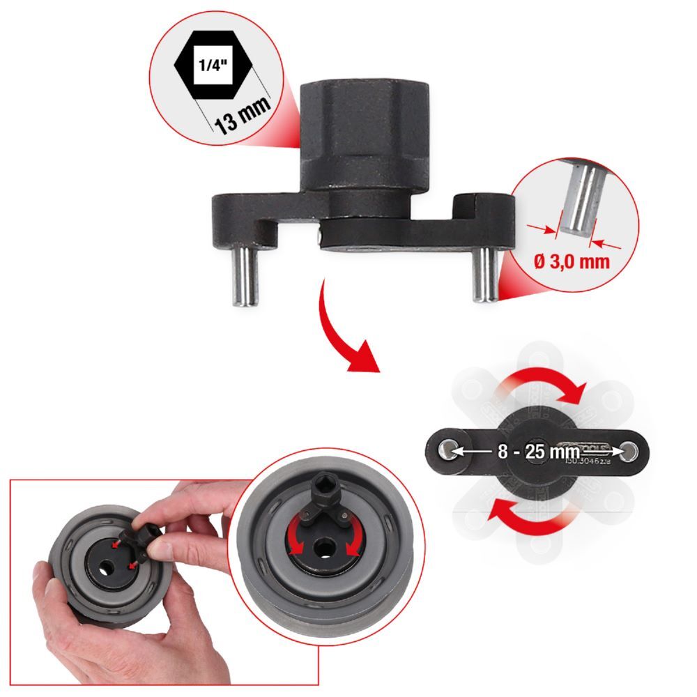 Produktbild 1/4" Universal-Zapfenschlüssel für Zahnriemen-Spannrolle, verstellbar bild 2