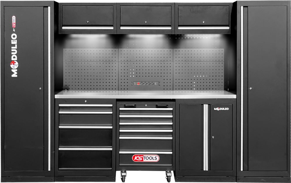 Produktbild KS Tools Werkstatt Schranksystem mit USB Anschlüssen gerade 3240 x 500 mm