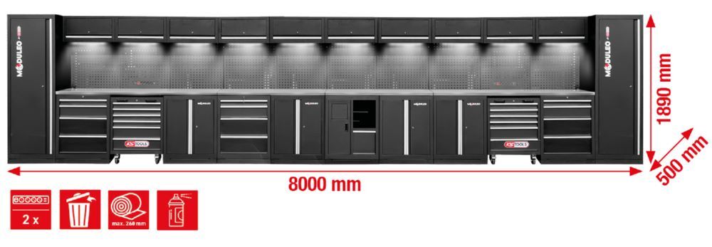 Produktbild Werkstatt-Schranksystem, gerade, 8000 x 500 mm, Variante 1 bild 2