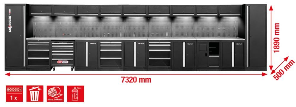 Produktbild Werkstatt-Schranksystem, gerade, 7320 x 500 mm, Variante 1 bild 2