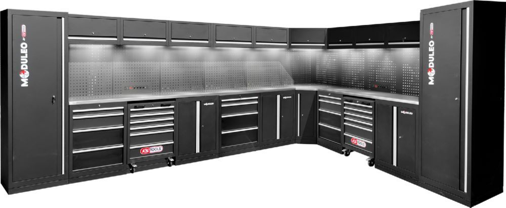 Produktbild KS Tools Werkstatt Schranksystem mit Steckdosen L-Form 4760 x 3400 mm