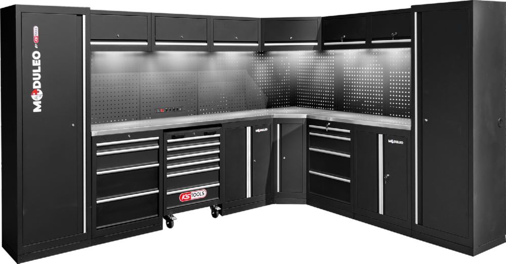 Produktbild KS Tools Werkstatt Schranksystem L-Form 4 x Schuko Variante 2 3400 x 2720 mm
