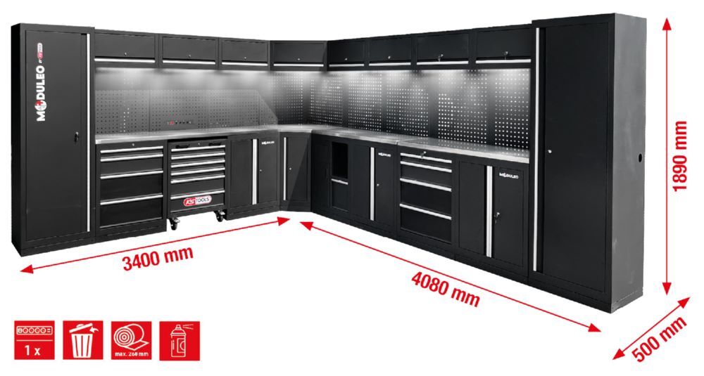 Produktbild Werkstatt-Schranksystem, L-Form, 3400 x 4080 mm, Variante 1 bild 2
