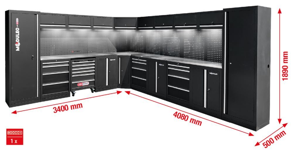 Produktbild Werkstatt-Schranksystem, L-Form, 3400 x 4080 mm, Variante 2 bild 2