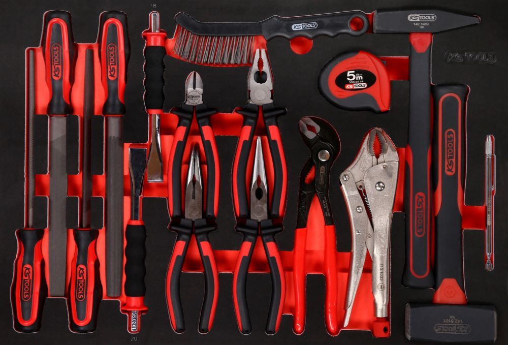 Produktbild KS Tools Zangen Hammer und Meißel Satz Einlagegröße M 17 teilig