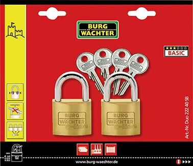 Burgwächter Messing-Hangschloss-Set Trio 222/30 SB gleichschl Produktbild Burgwächter Messing-Hangschloss-Set Trio 222/30 SB gleichschl