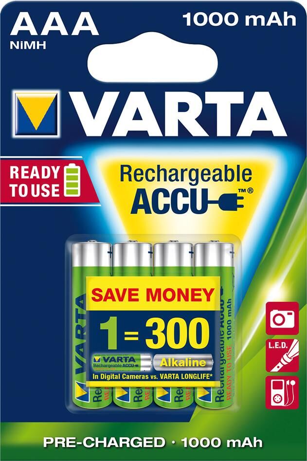 Varta Batterie RECHARGEABLE AAA Micro, Accu 1000mAh Produktbild Varta Batterie RECHARGEABLE AAA Micro, Accu 1000mAh bild 1