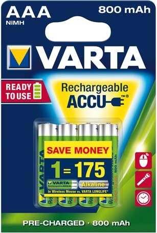 VARTA Power Accu R2U AAA Micro, HR03, 800 mAh Produktbild VARTA Power Accu R2U AAA Micro, HR03, 800 mAh