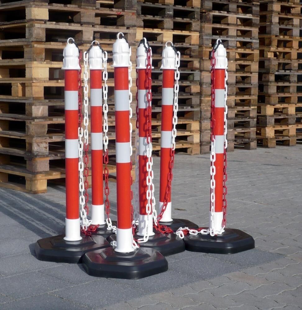 Temka Kettenpfosten - Set, r/w 6 Pfosten + 5x3m Kette Produktbild Temka Kettenpfosten - Set, r/w 6 Pfosten + 5x3m Kette
