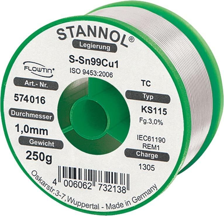 Stannol Lötdraht KS115 3,0% 1,0 Flowtin TC250gSTANNO Produktbild Stannol Lötdraht KS115 3,0% 1,0 Flowtin TC250gSTANNO