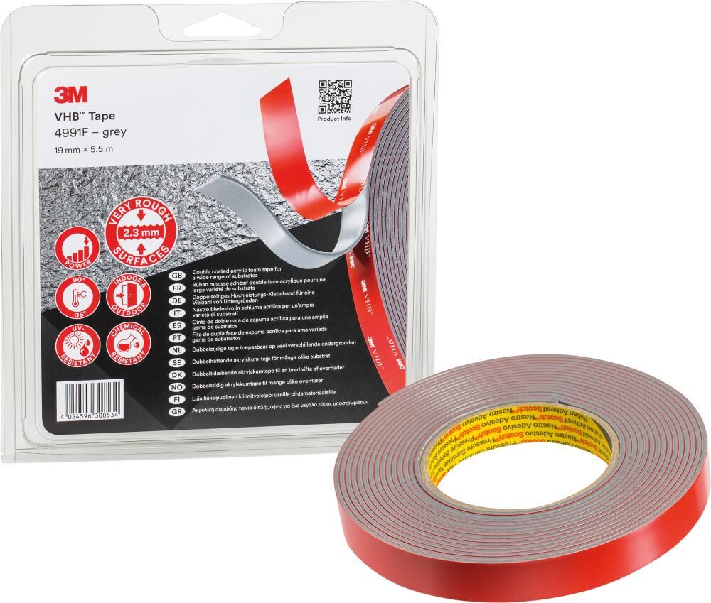 3M Klebeband 4991F doppelseitig grau 19 mm Rolle mit 5,5 Meter Produktbild 3M Klebeband 4991F doppelseitig grau 19 mm Rolle mit 5,5 Meter