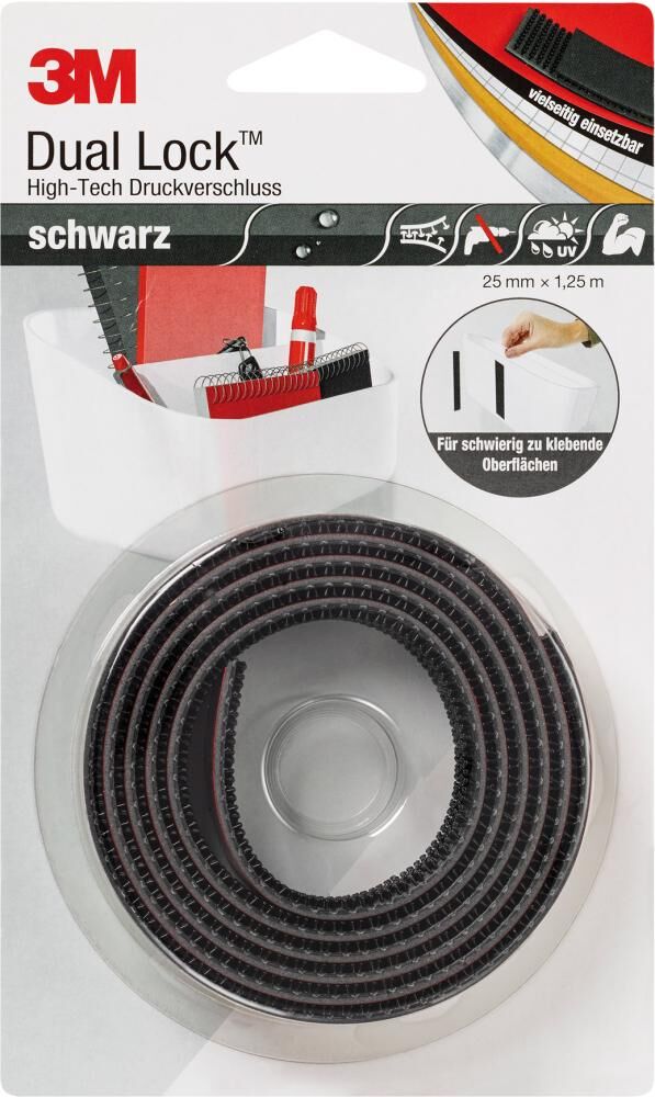 3M Druckverschluss Dual Lock schwarz 25 mm Rolle mit 1,25 Meter Produktbild 3M Druckverschluss Dual Lock schwarz 25 mm Rolle mit 1,25 Meter