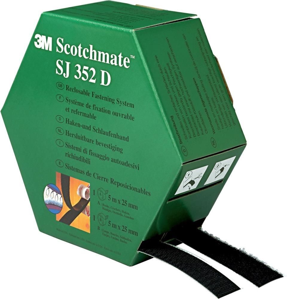 3M Hakenband und Schlaufenband SJ352D schwarz 25,4 mm Box mit 2 x 5 Meter Produktbild 3M Hakenband und Schlaufenband SJ352D schwarz 25,4 mm Box mit 2 x 5 Meter