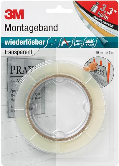3M Montageklebeband Power wiederlösbar 19 mm Rolle mit 5 Meter
