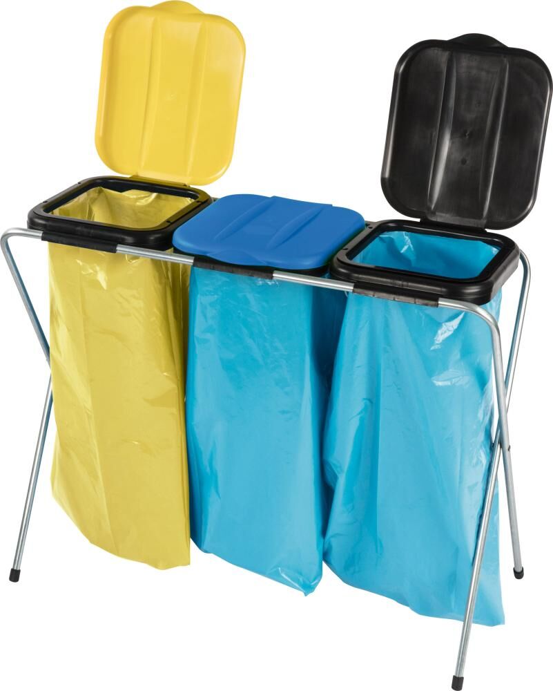 Nölle Abfallsammler Mülleimer 3x 120l mit Deckel gelb blau schwarz Produktbild Nölle Abfallsammler Mülleimer 3x 120l mit Deckel gelb blau schwarz