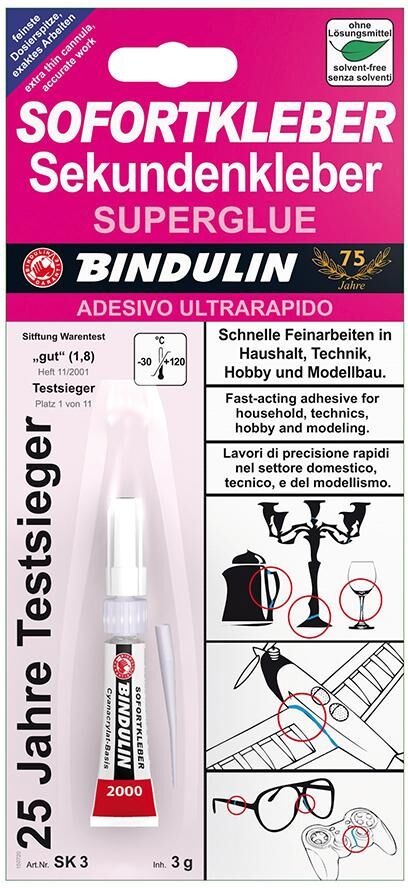 Bindulin Sofortkleber SK3 Tube mit 3 Gramm Produktbild Bindulin Sofortkleber SK3 Tube mit 3 Gramm