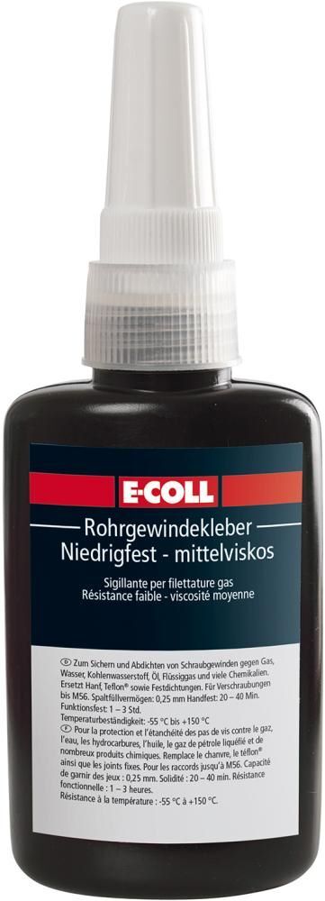 E-Coll Rohrgewindekleber hochfest mittelviskos Flasche mit 50 ml Produktbild E-Coll Rohrgewindekleber hochfest mittelviskos Flasche mit 50 ml