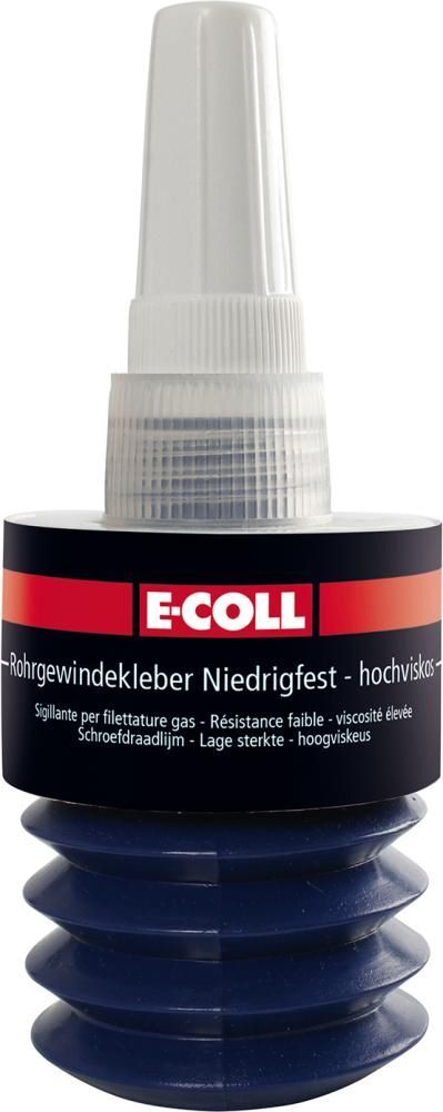 E-Coll Rohrgewindekleber niedrigfest hochviskos Flasche mit 50 ml Produktbild E-Coll Rohrgewindekleber niedrigfest hochviskos Flasche mit 50 ml