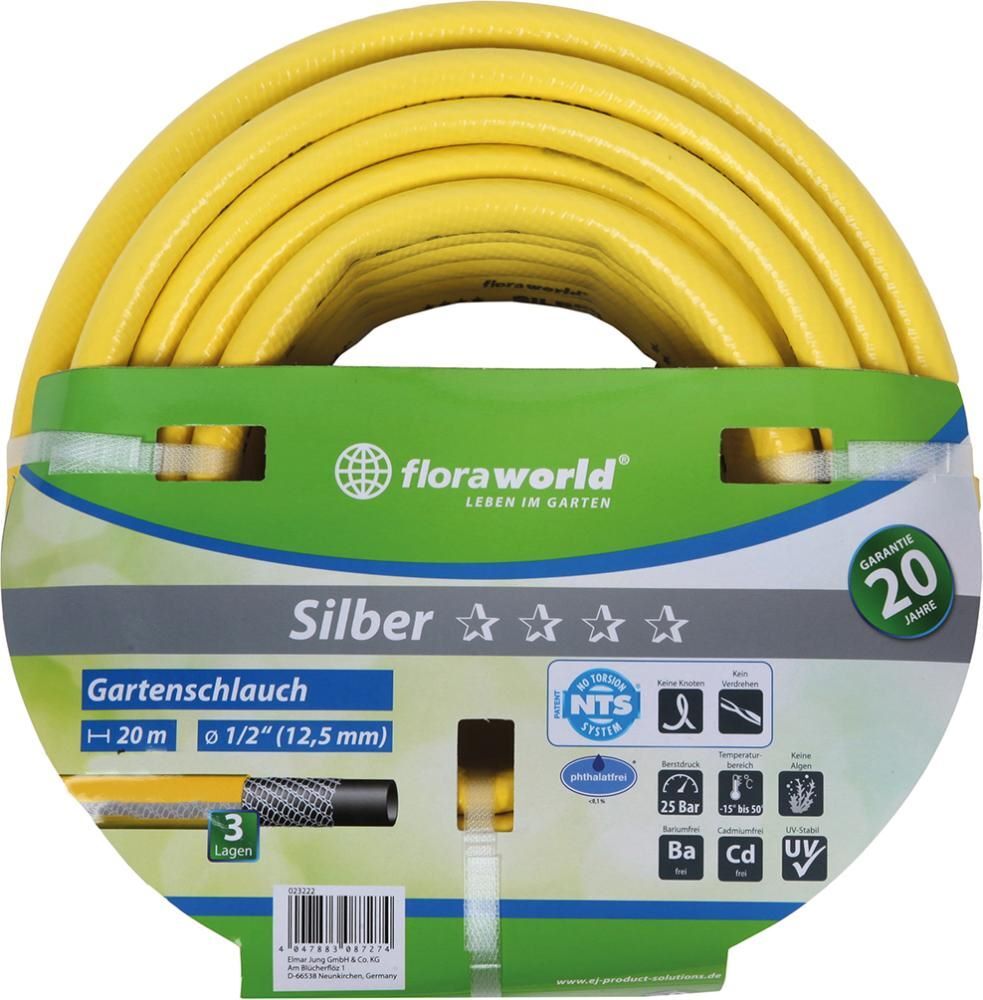 Floraworld Gartenwasserschlauch 12,5 mm 1/2 Zoll 20 m Silber FW Produktbild Floraworld Gartenwasserschlauch 12,5 mm 1/2 Zoll 20 m Silber FW